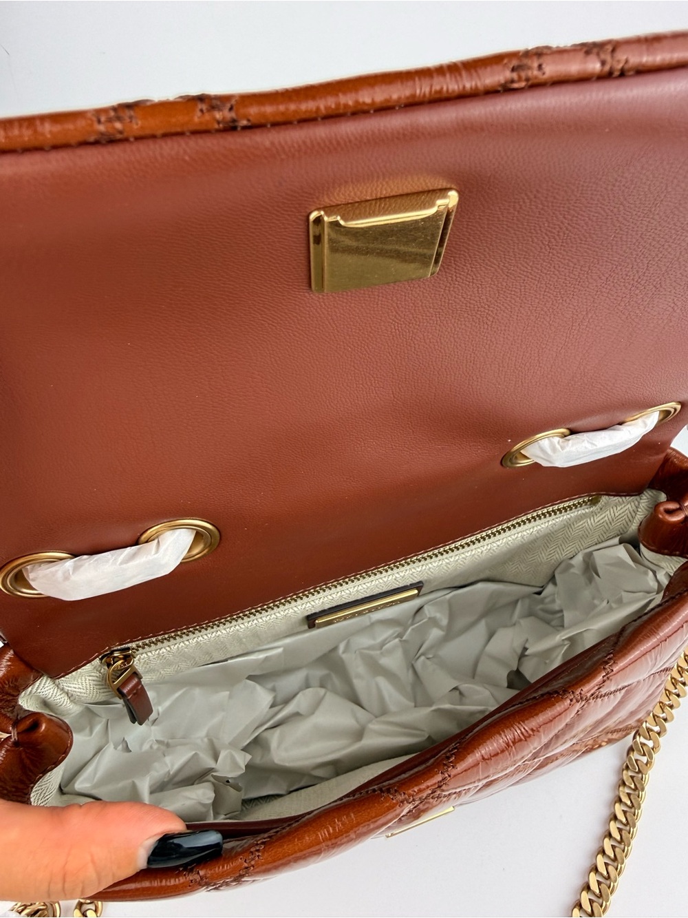 Tory Burch Willa Shine Small Quilted Shoulder Bag Java $645 - Picture 11 of 16